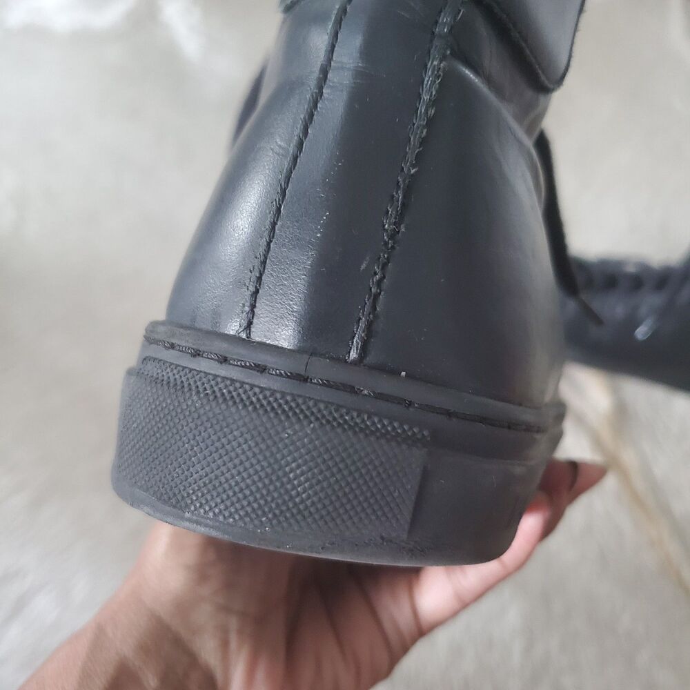 Valentino Men’s High Top Sneakers Size 10 Black Monogram Leather Lace Up Italian - Picture 12 of 16